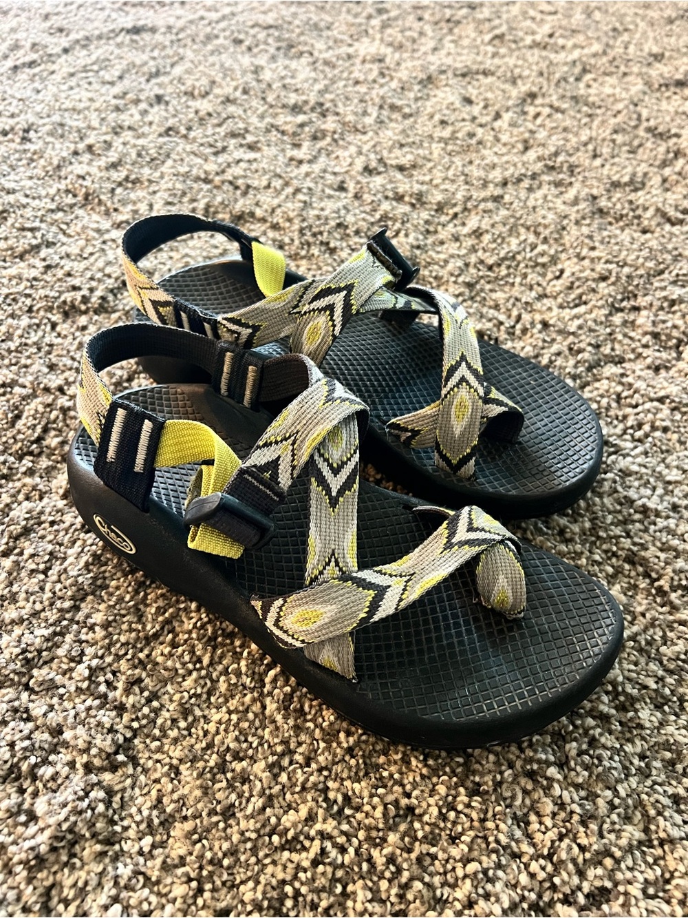 Chaco Sport Sandals in Black, green and Gray Geometric Webbing